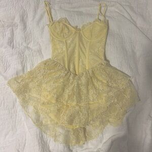 Lace Corset Romper in Yellow, Size XXS